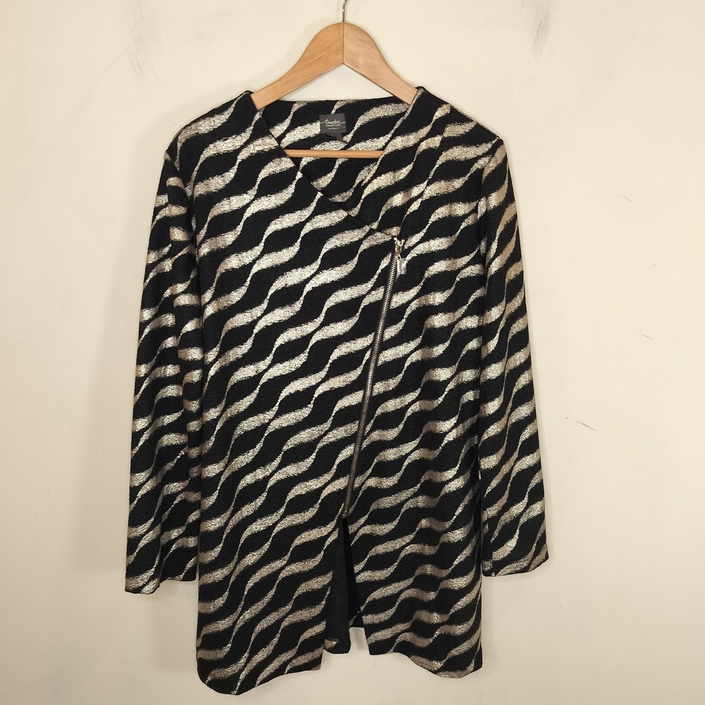 Chico's Travelers Jacket Zebra Stripe Metallic Asymmetric Zip